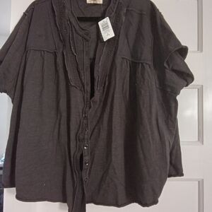 torrid Black Short-Sleeve Button Front Blouse